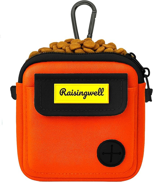 Dog Treat Pouch for Pet Walking and Training with Clicker Poop Bags, and Three Bags Design Small Fanny Zipper Pack Holder for Puppy Snack Dispenser Kit for Leash and Outdoor Use (Orange)