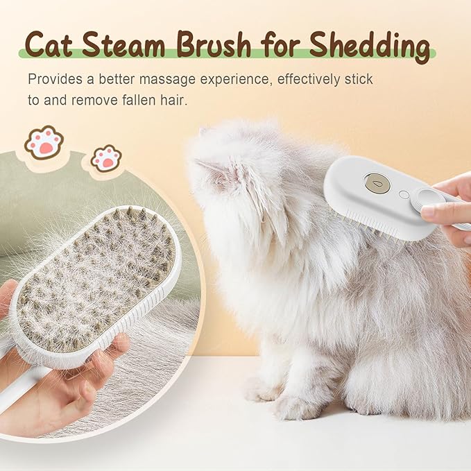 New Cat Steam Brush, 3 in 1 Pet Steam Groomer Brush, Rechargeable Pet Steam Groomer Comb for Massaging and Cleaning Shedding Pets Hair, Multifunctional Hair Removal Comb for Cats Dogs (Khaki+White)