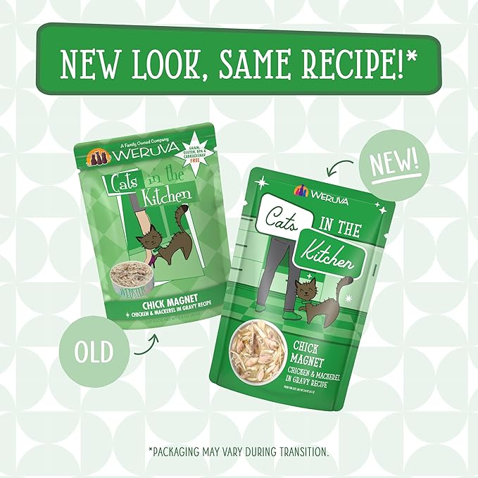 Weruva Cats in The Kitchen, Chick Magnet with Chicken & Mackerel in Gravy Cat Food, 3oz Pouch (Pack of 12)