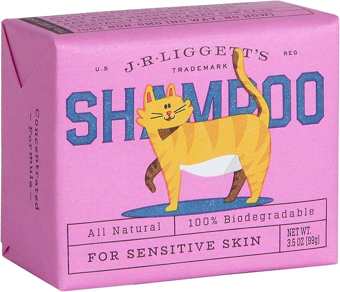 JR Liggett’s Natural Cat Shampoo Bar for Sensitive Skin - 100% Detergent Free, Non-GMO & Biodegradable - Tear-Free, Hypoallergenic Formula Soothes Dry Itchy Skin - Safe for Puppies - 3.5 oz Bar