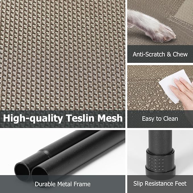 Elevated Dog Bed for Outdoor, XXXL Raised Dogs Cot with Washable Mesh, Cooling Pet Beds Chew Proof Dog Hammock, Metal Frame Lifted Platform for Training Outside Camping, 59 inch Brown