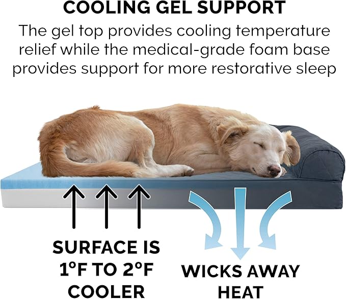 Furhaven Cooling Gel Dog Bed for Large/Medium Dogs w/ Removable Bolsters & Washable Cover, For Dogs Up to 55 lbs - Quilted Sofa - Iron Gray, Large