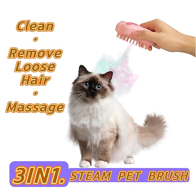 Cat Steam Brush,3 In1 Spray Cat&Dog for Hair Shedding and Cleaning,Silicone Spa Massage Pet Steamer Brushes with Misting Bathing&Dry Cleaning,Pet Grooming Steam Comb