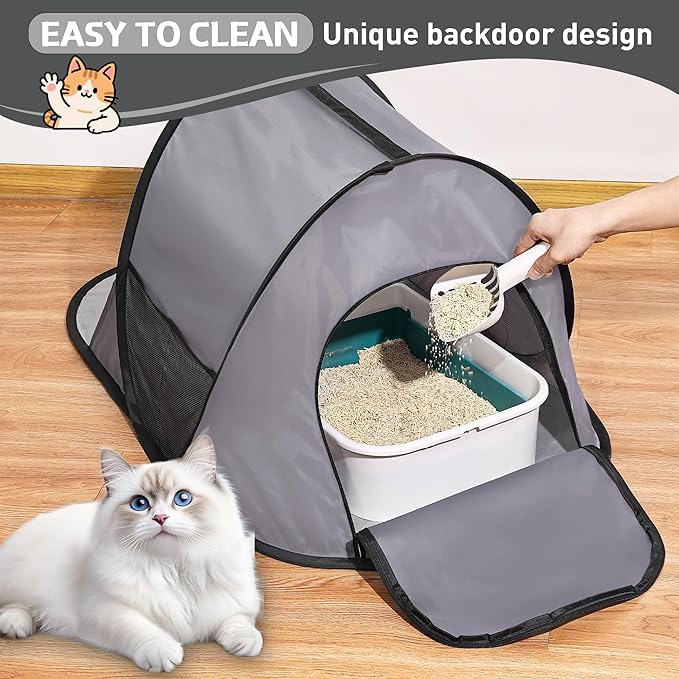 Foldable Cat Litter Box Enclosure - No Assembly Needed All-in-One Privacy Cover for Large Litter Boxes | Spill-Proof Design, Easy to Clean & Collapsible Storage (46"x23"x19")