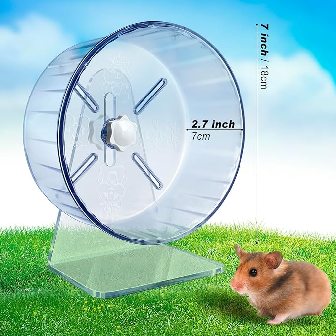 Silent Hamster Wheel, Super-Silent Hamster Exercise Wheels Accessories, Quiet Running Wheels, Adjustable Stand for Hamsters Mice Or Other Small Animals (Ф 7 inch,Transparent)