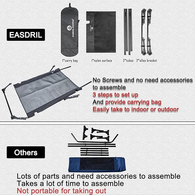 Folding Elevated Dog Bed – Portable Collapsible Raised Dog Cots Cooling Pet Bed with Aluminum Frame, Lever Locking System, Breathable Mesh for Camping, Beach, Lawn, Travel