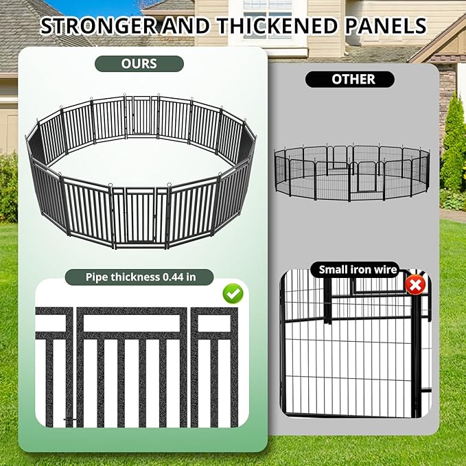 Dog Fence Outdoor Indoor, 40 Inch Height 24 Panels Dog Playpen for Large/Medium/Small Dogs Metal Dog Pen for Yard Camping and RV | Black-Silver