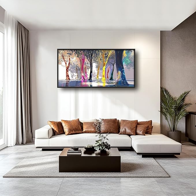 Framed Large Trees Wall Art for Living Room, Oversized Abstract Forest Wall Decor Colorful Nature Canvas Painting Modern Artwork Home Decoration for Living Room Bedroom Dining Room Office 60"x30"