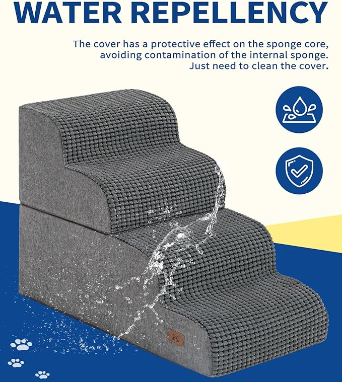 Dog Step for Bed, Dog Stair 4-Step 35D Pet Stair 19.7" H for High Bed or Sofa Non-Slip Balanced Pet Step Indoor, Grey