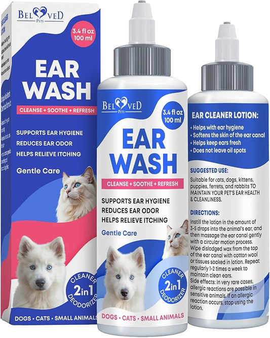 Ear Cleaner Drops & Wash Solution for Cats and Dogs – Gentle Ear Hygiene, Wax Removal & Odor Control for Pets