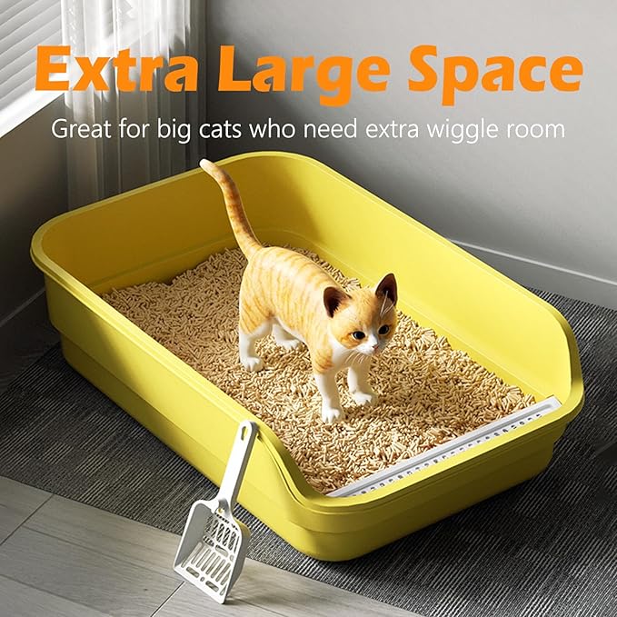Extea Large Cat Litter Box with High Sides,Cat Boxes for Indoor Cats,Cat Litter Pan for Kitty,Litter Box with Low Entry,Easy to Clean,Anti-Splashing,23.6" x15.7" x6.2" (Green)