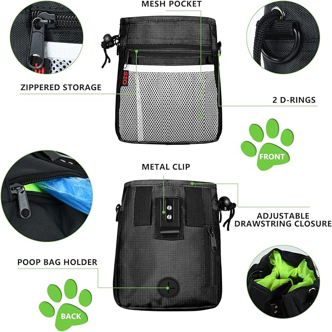 Dog Treat Pouch - 3 Ways to Wear Treat Pouches for Pet Training and 2 Pieces Clicker Taining for Dogs, Dog Training Treat Pouch Bag and Dog Clicker for Training with Waist Belt Shoulder Strap - Black