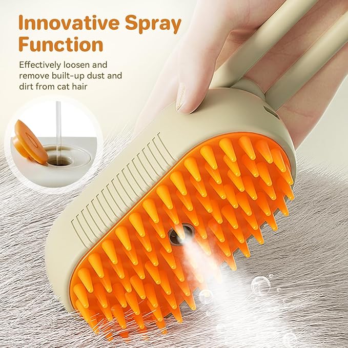 LunaSync Cat Steam Brush for Shedding, 4 in 1 Rechargeable Pet Grooming Brush for Cats and Dogs, Anti-Static Deshedding Tool with Massage & Cleaning, Comb for Long Short Hair - Beige