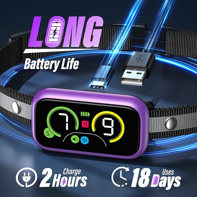 Dog Bark Collar, Smart Barking Collar with 4 Modes, 7 Adjustable Sensitivity for Barking Howling Whining, Automatic Anti Barking Device for Large Medium Small Dogs IP67 Waterproof for Indoor & Outdoor