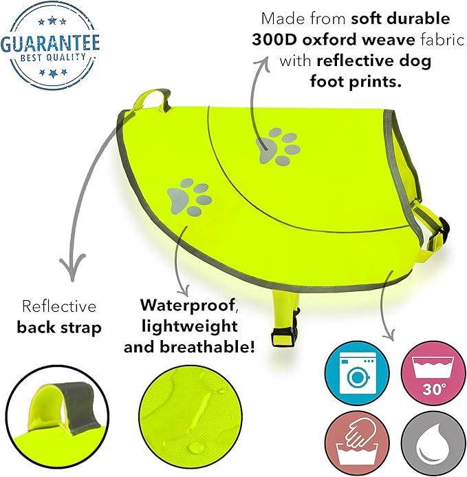 Dog Reflective Vest - Comfortable Jacket Safety Hunting, High Visibility for Dogs with Elastic Straps and Clasp Closure- Yellow, X-Small