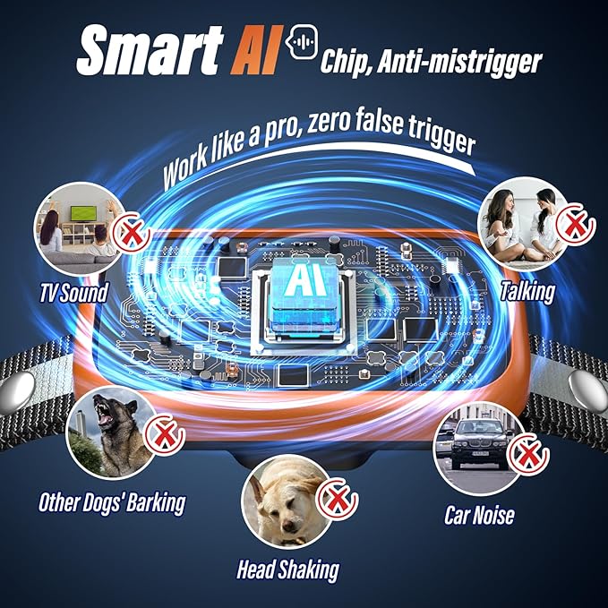 Dog Bark Collar, Smart Barking Collar with 4 Modes, 7 Adjustable Sensitivity for Barking Howling Whining, Automatic Anti Barking Device for Large Medium Small Dogs IP67 Waterproof for Indoor & Outdoor
