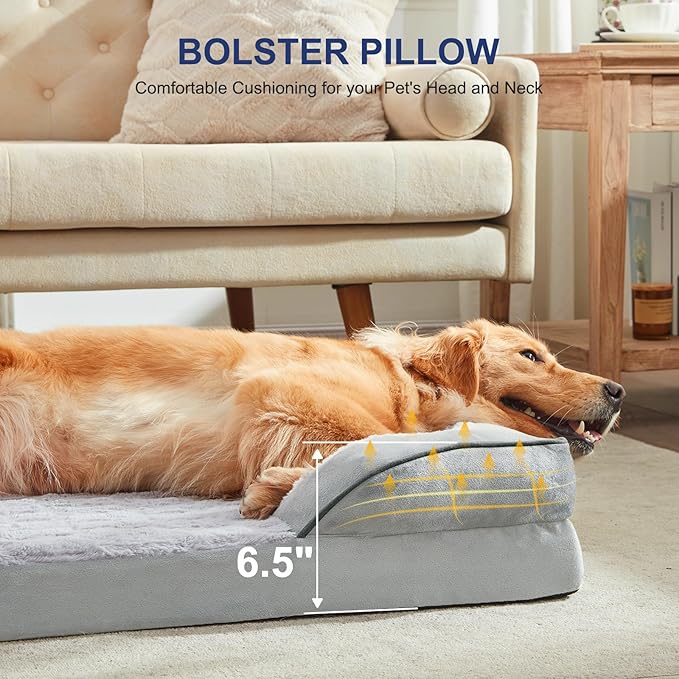 FURTIME Orthopedic Dog Bed for Medium Dogs - Washable Dog Sofa Beds Medium, Supportive Foam Pet Couch Bed with Removable Washable Cover, Waterproof Lining and Nonskid Bottom, Light Grey