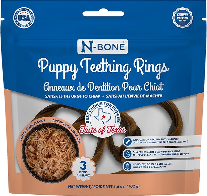 N-Bone Puppy Teething Rings Taste of Texas Pulled Pork Flavor 3 Count