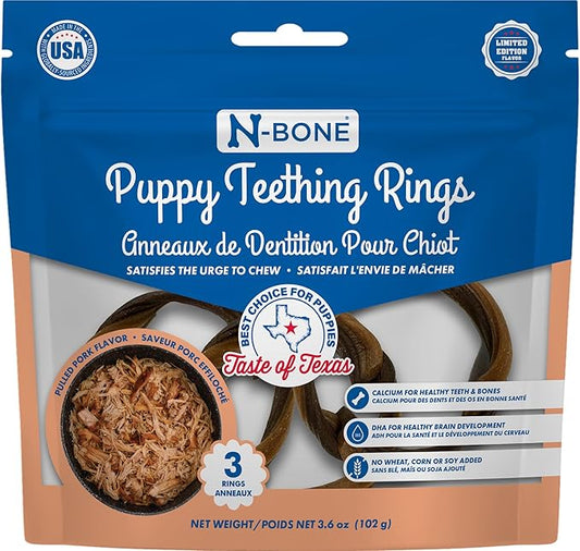 N-Bone Puppy Teething Rings Taste of Texas Pulled Pork Flavor 3 Count