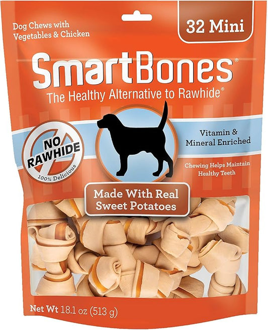 SmartBones Mini Chews with Real Sweet Potato 32 Count, Rawhide-Free Chews for Dogs