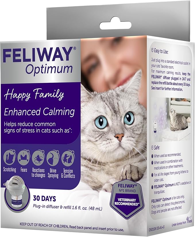 FELIWAY® Optimum 30 Day Cat Calming Plug In Pheromone Diffuser Starter Kit, 48ml - Helps Reduce Common Signs of Stress in Cats & Kittens, Enhanced Calming
