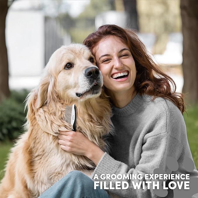 Poodle Pet Dog Combs for Grooming | 2 Pack | Stainless Steel Teeth Easily Remove Dirt | Proper Care Prevents Knots and Mats for Long and Short Haired Pets | Anti-Slip Comfort Grip Handle (Black)