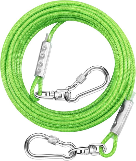 Dog Tie Out Cable for Outside,15FT Heavy Duty Dog Leash&Chains with Swivel Hook,Small-Large Dogs Runner Cable Up to 250lbs, Long Dogs Lead Line for Yard Outdoor and Camping(250lbs 15FT, Green)