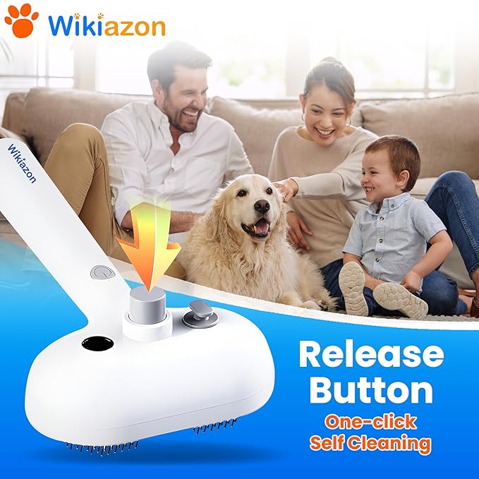 Pet Steam Brush For Cat & Dog - Pets Spray Hair Removal Comb - Cats Indoor Shedding & Grooming Mist Tool - Water Steamer Brushes for Long & Short Haired Dogs - Spritz Defur Comb (White Pro)