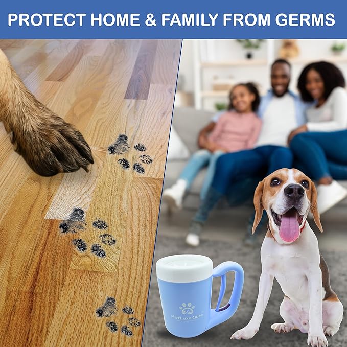 Dog Paw Cleaner for Small & Medium Dogs – Portable Paw Washer Cup with Soft Silicone Brush, Towel & Moisturizing Balm – Gently Cleans Muddy Paws After Walks (Blue, Medium)