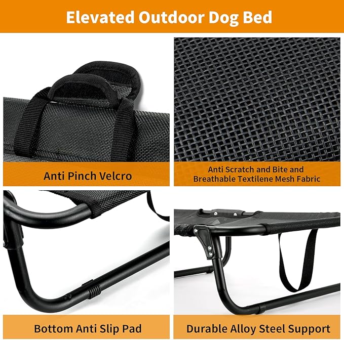 Elevated Dog Bed Large Sized Dog Cots Beds for Large Dogs Foldable Raised Dogs Beds Outdoor Cooling Chew-Proof, No Assembly Need, Black
