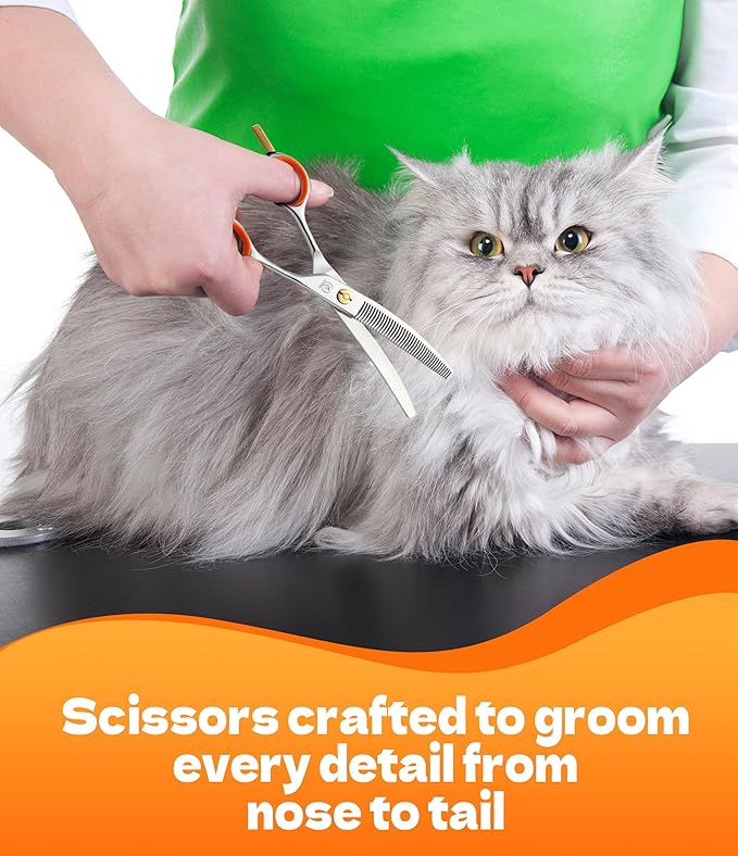 Fenice Peak 6'' Small Curved Thinneing Scissors Lightweight Dog Cat Grooming Scissors with Safety Round Tip JP440C Stainless Steel