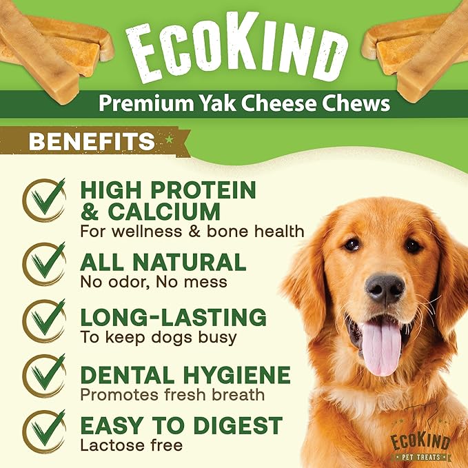 EcoKind Himalayan Gold Yak Cheese Dog Chew for Small Dogs, Healthy Dog Treats, Odorless, Long Lasting Dog Bones for Dogs, Rawhide Free, Made in The Himalayans, Small (Pack of 8)
