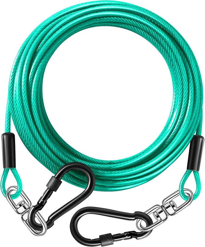Dog Tie Out Cable 50FT-500Lbs,Heavy Duty Dog Leads Line for Yard with Swivel Hook,Medium Large Dogs Leash&Chains for Outside,Rust Chew Proof Dogs Run Cable for Outdoor Camping(Green Cyan, 50FT)