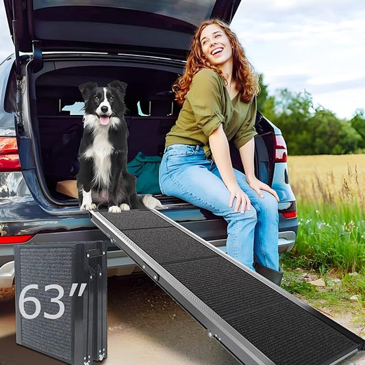 Dog Ramp for Cars SUV Truck-17.3x71in Heavy Duty Foldable Wide Outdoor Pet Stairs with Non-Slip Surface Portable Folding Design for Large Dogs Up to 250lbs (63" L x 17.3" W)