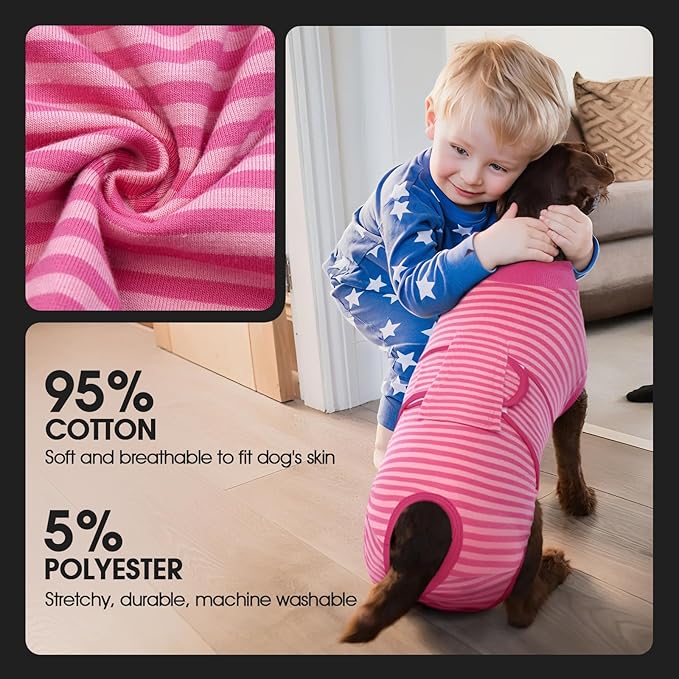 FUAMEY Recovery Suit for Dogs After Surgery,Soft Breathable Dog Bodysuit E-Collar & Cone Alternative Surgical Suit,Male Female Dog Neuter Spay Suits Anti Licking Wounds Onesie Rose Stripes M