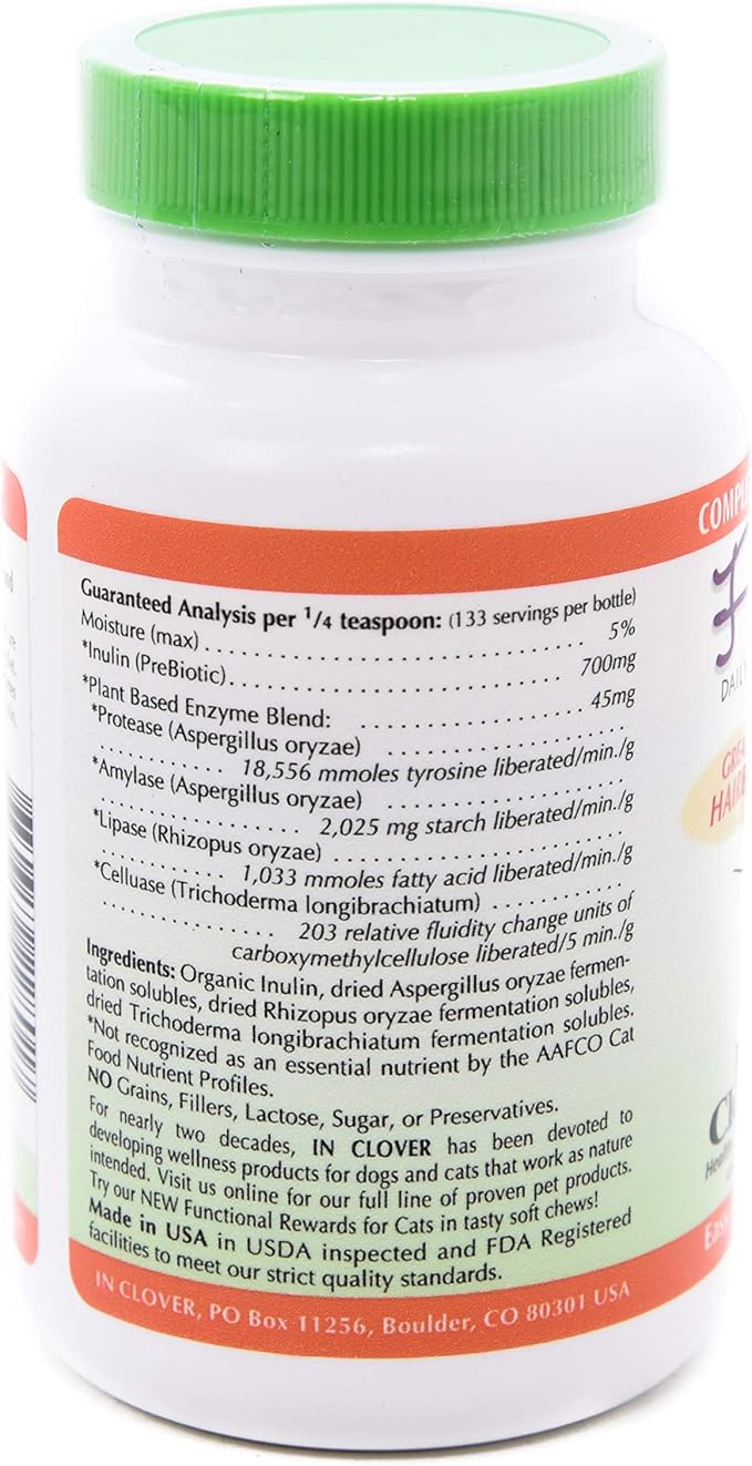 Fresh Digest Daily Digestive Aid and Immune Support Supplement for Cats, Natural Prebiotic and Enzyme Powder for Healthy Stools, Hairball Control, Stop Litterbox Odor, Works Fast 100g/3.5oz