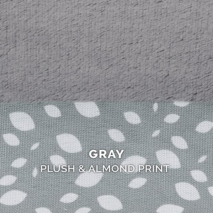 FurHaven Supportive Cooling Memory Foam L Chaise Dog Bed with Washable & Removable Cover - Plush & Almond Print - Gray Almonds, Dogs Up to 35 lbs - Medium