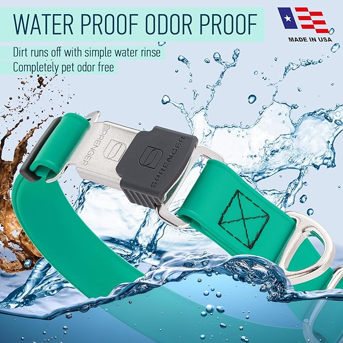 Dogline Biothane Waterproof Dog Collar with Herm Sprenger Black Stainless Steel Quick Release Buckle – Heavy Duty Tactical Durable Collar for Dogs – Comfortable and Safe Pet Collar W 1" L 15-25" Teal