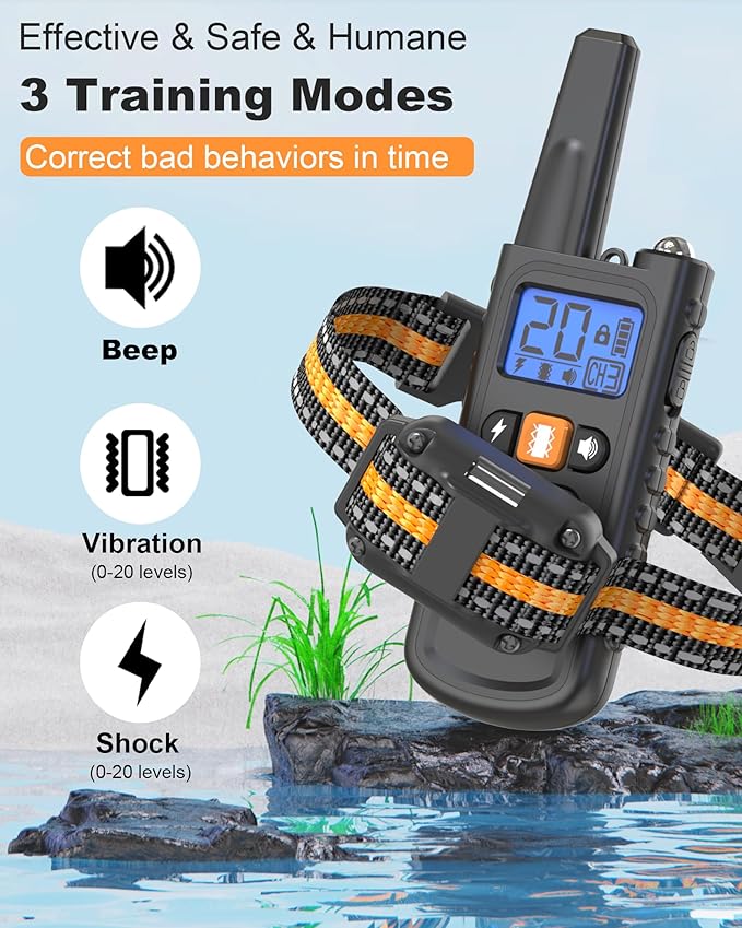 Dog Shock Collar with Remote Control - 3300FT Rechargeable IP67 Waterproof Training Collar for Dogs 8-120 lbs with Beep, Vibration, Shock, Flashlight