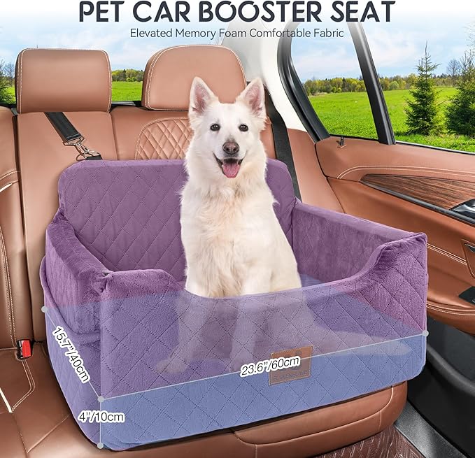 Dog Car Seat for Medium/Large Dogs, Dog Booster Seat for Pet Under 50lbs or 2 Small, Detachable and Washable Pet Car Seat,Multi-Functional Pet Travel Bed for Backseat(Purple)