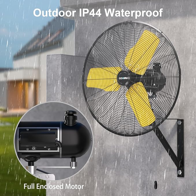 9000 CFM 24" Outdoor Oscillating Wall Fan, High Velocity 3-Speed Waterproof Professional Outdoor Fan, Heavy Duty Industrial Wall Mount Fans for Patio, Commercial, Garage, Warehouse, UL Listed