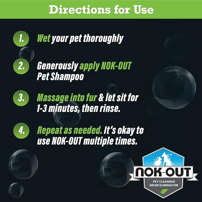 NOK OUT Premium Grade Pet Shampoo for Dogs and Cats, Veterinary Strength and Odor Eliminator Formula, Made in the USA, 20 Ounce Bottle, 6-Pack