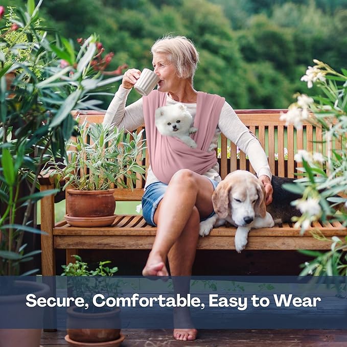 Dog Carriers for Small Dogs, Front Facing Dog Sling Carrier, Hands Free Cat Carrier, Size Adjustable, Reducing Back Pain, Premium Cotton, Safe and Soft Dog Carrier (Plus, Light Pink)