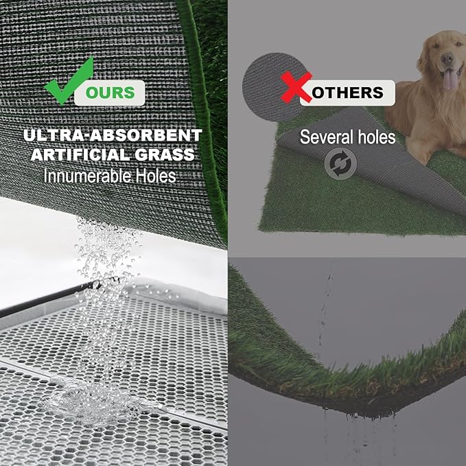 Dog Grass Pad with Tray Medium 31”×21”, Dog Potty with Ultra-Absorbent Artificial Grass for Dogs with Hemmed Edge, Pee Pads for Dogs, Realistic, Odor Free, Litter Box for Balcony