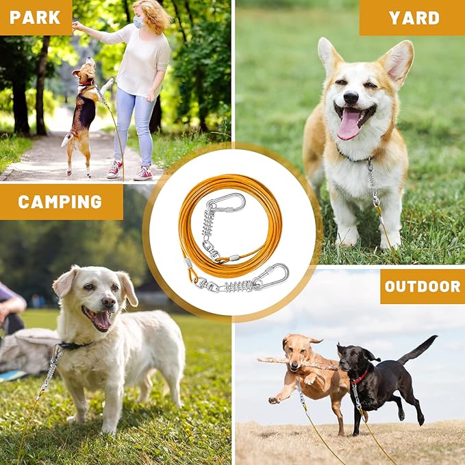 Dog Tie Out Cable 10/15/20/25/30FT Dog Run Cable Rosy Pink/Blue/Purple/Silver/Red/Green/YellowTie Out Cable for Large Dogs Heavy Duty for Outside Hold Large Dogs Up to 250LBS