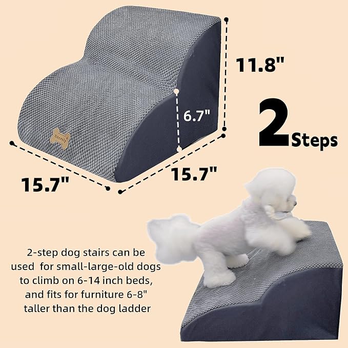 Dog Stairs for High Beds Couches 2-Step 2-5 Step Pet Stairs Steps for Small Large Dogs Cats Non-Slip Balanced Ramp Indoor Stairs with Non-Slip Sticker 30D Grey