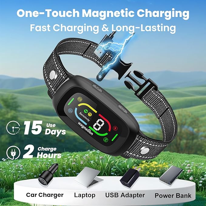 Automatic Dog Bark Collar, Safe Anti Barking Collar with Adjustable Beep Vibration Shock Modes & 9 Sensitivity, IP67 Waterproof Bark Deterrent Device for Large Medium Small Dogs 10-150lbs
