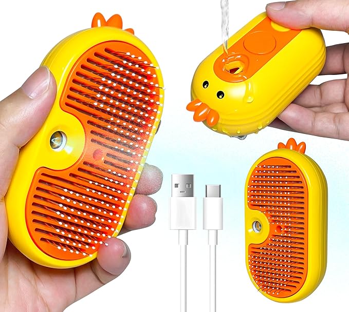 Spritz Defur Comb for Cats, New 3-in-1 Cat Steam Brush for Massaging and Cleaning Shedding Pets, Comb for Long and Short Hair Cats and Dogs Grooming Tool (zsyellow)