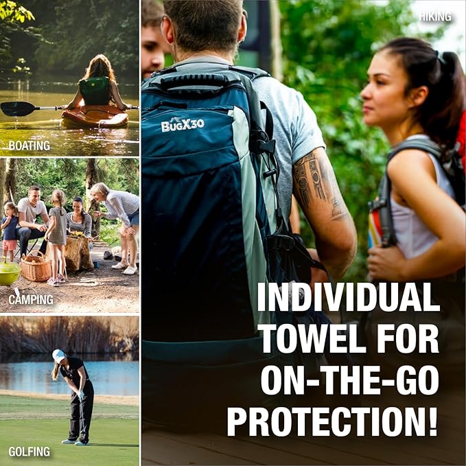 CoreTex Bug X 30 Mosquito, Tick, & Insect Repellent Wipes (30% DEET) with Resealable Travel Bag - Pack of 15 Single-Use Bug Repellent Wipes for Up to 7+ Hours of Protection Against 12 Types of Insects