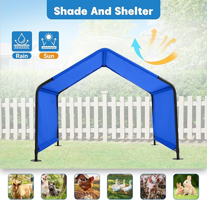 Dog Shade Shelter Outdoor 4'x4'x3' Tent for Large Medium Dogs, Outside Sun Rain Canopy Pet House for Livestock Pigs Cats with Waterproof Roof Ground Nails,Blue